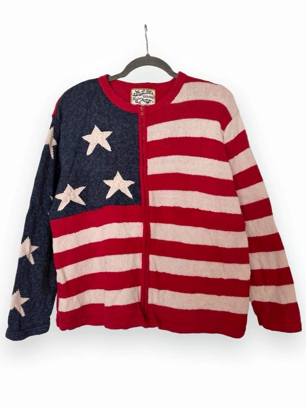 Vintage 90s Heirloom Collectibles American Flag Full Zip Cardigan Sweater XL